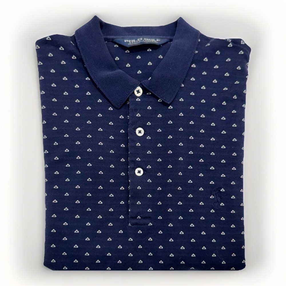 Ralph Lauren Polo Golf Shirt Men's Medium Blue Geometric All Over Print